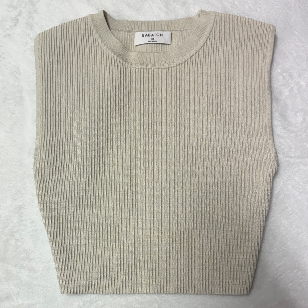 Babaton Beige Ribbed Muscle Tee